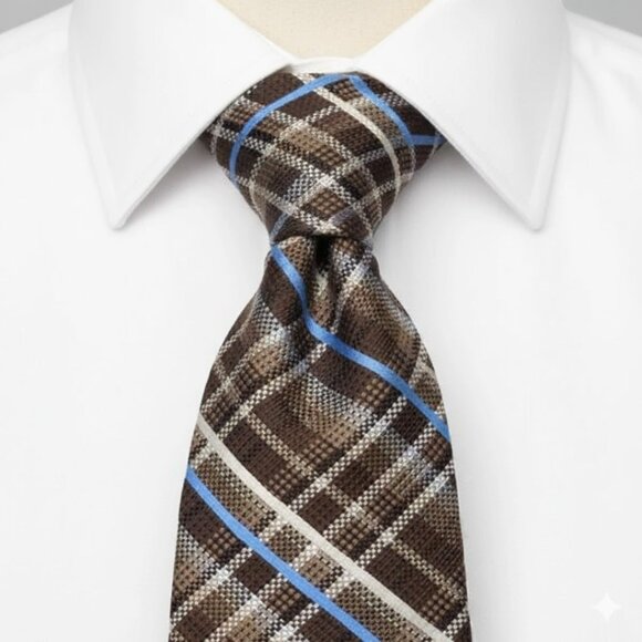 Daniel Cremieux Tartan Plaid Check Silk Tie Office Wedding Formal Brown Blue - Picture 2 of 8